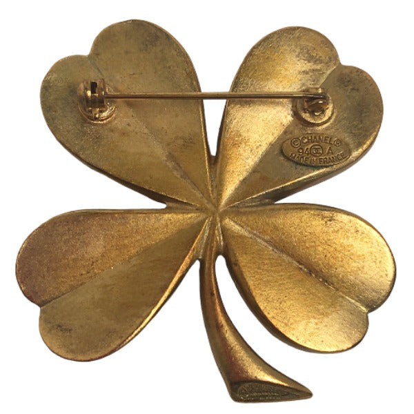 CHANEL Brooch plating gold corsage COCO Mark Clover Women New