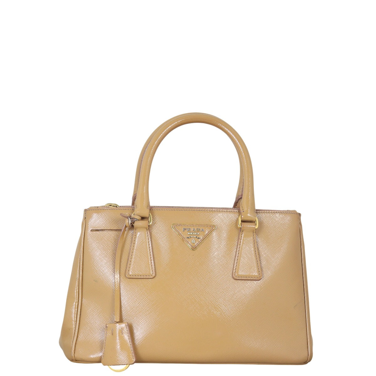 Prada Saffiano Vernice Galleria Double Zip Tote Handbag Small Tote Bag
