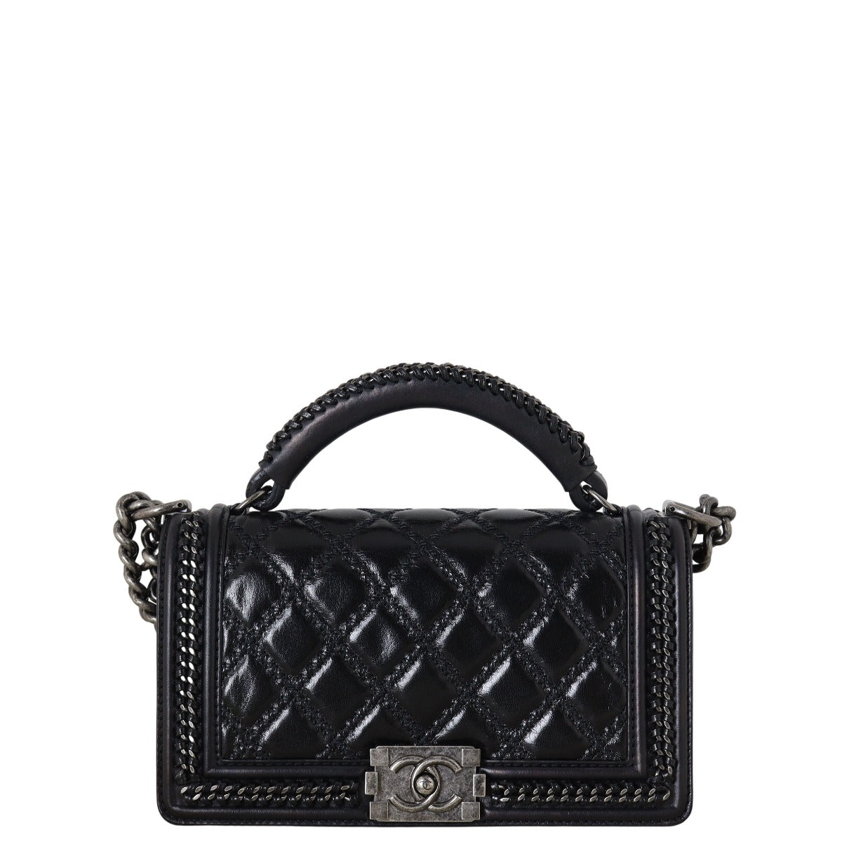 Chanel Boy Old Top Handle Paris-Rome Quilted Black Crossbody Bag