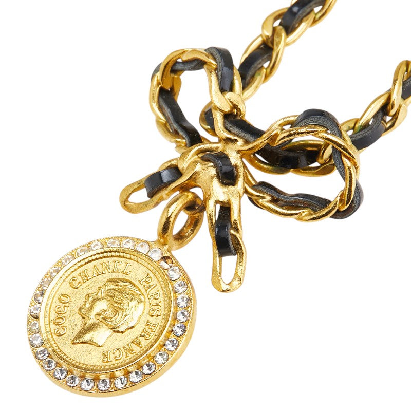 Chanel Coin Ribbon Rhinestone Necklace