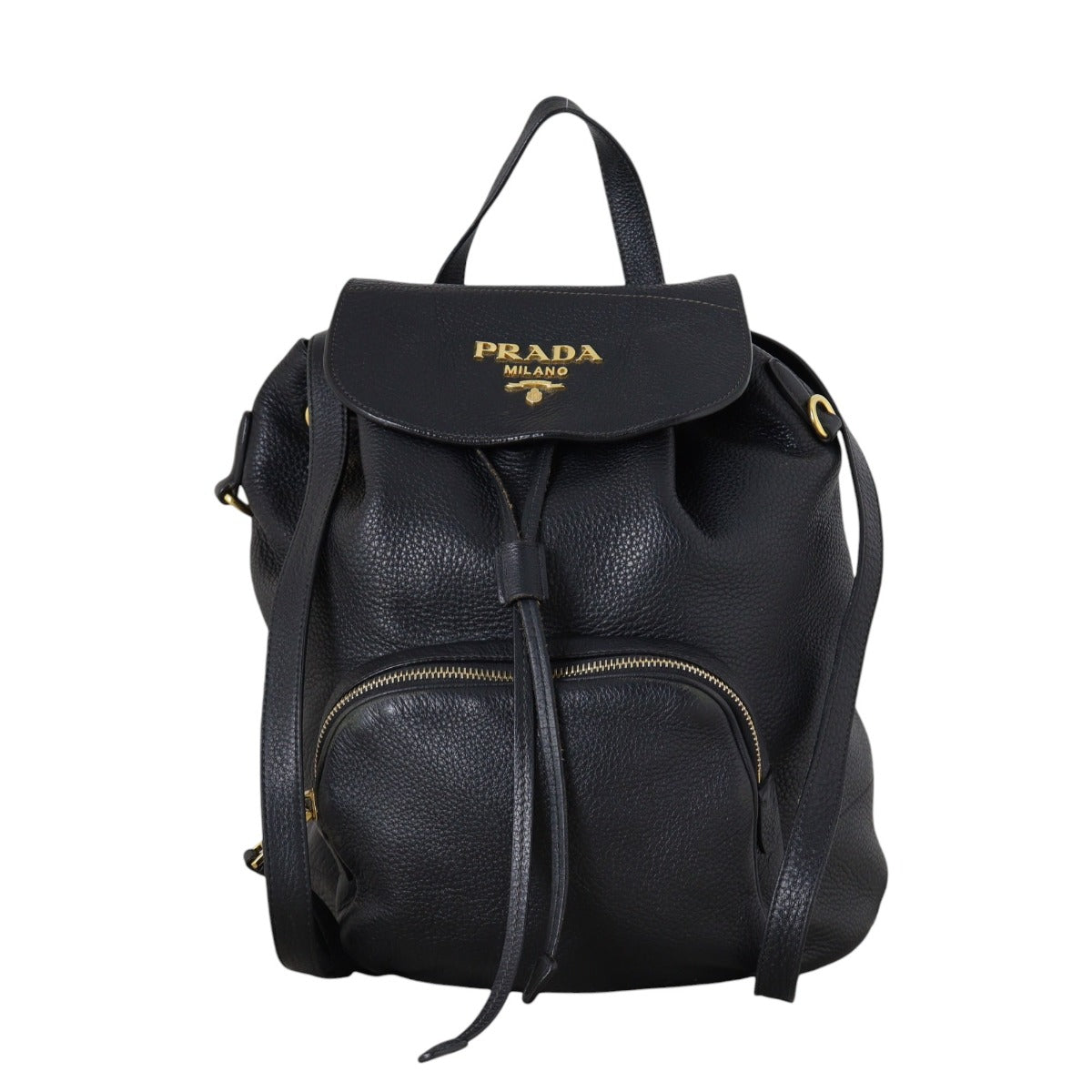 Prada Backpack Drawstring Leather Black