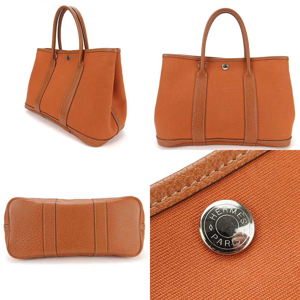 Tote Bag , Orange Garden Party Tpm Leather Canvas