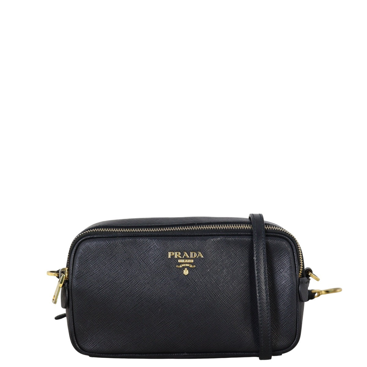 Prada Crossbody Bag Lux Double Camera Bag Saffiano Black Zip Shoulder Bag