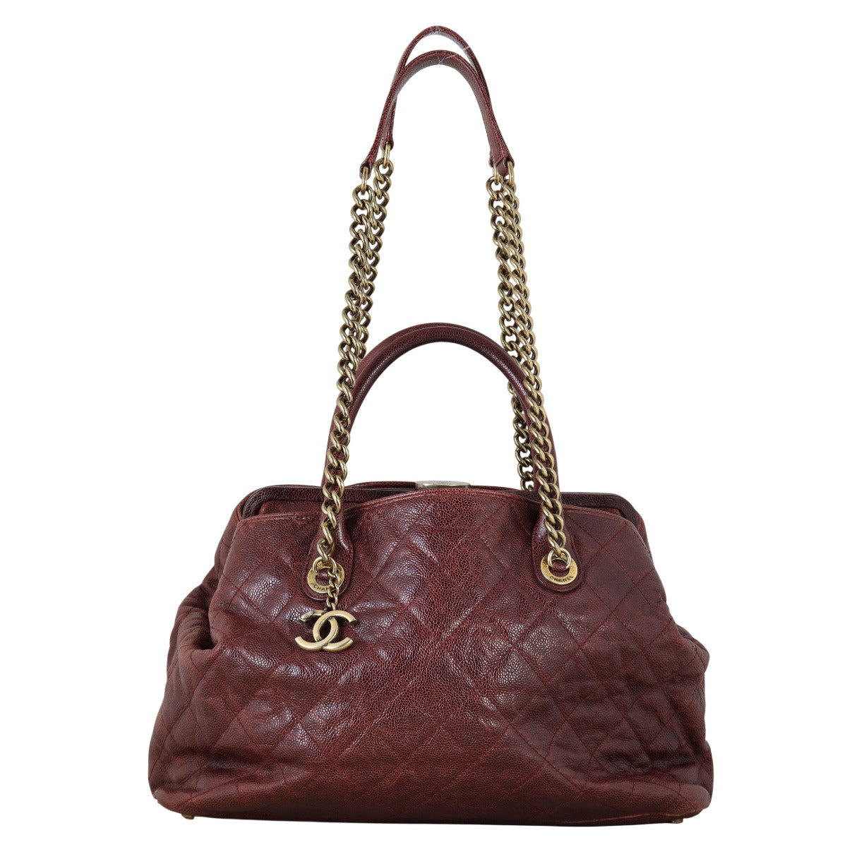 Chanel CC Frame Tote Quilted Red Shoulder Bag
