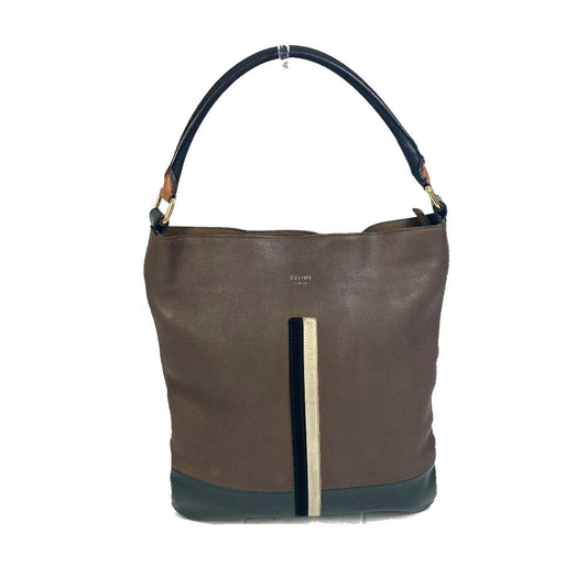 Shoulder Bag Bicolor Stripes Tote Bag Leather Brown