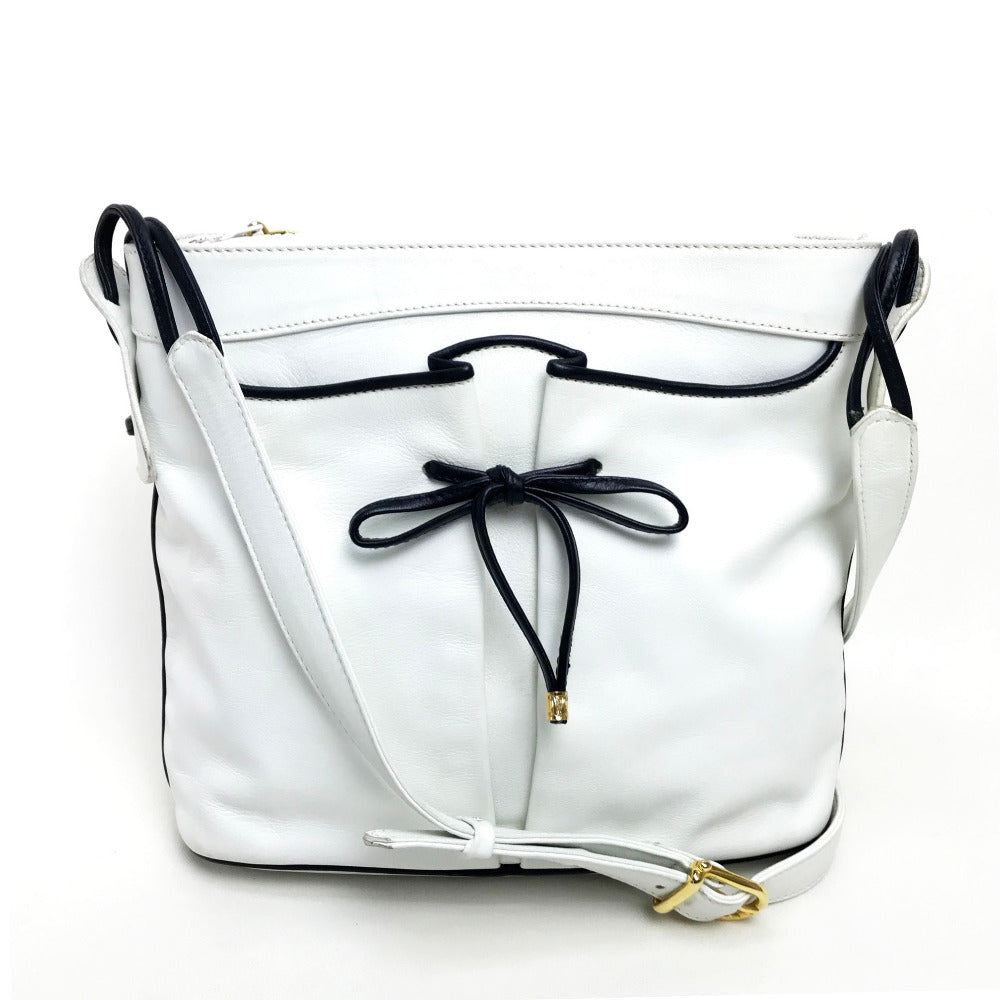 Shoulder Bag X Ribbon Motif Women Leather Black