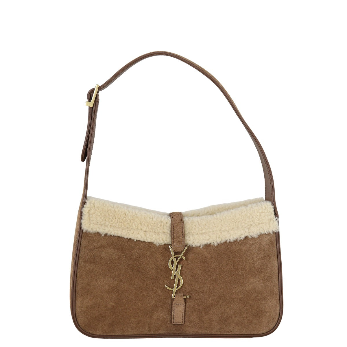 YSL Saint Laurent Le Hobo Shearling Suede Shoulder Bag