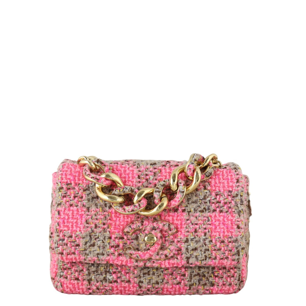 Chanel Elegant Flap Tweed Handbag Quilted Pink Crossbody Bag