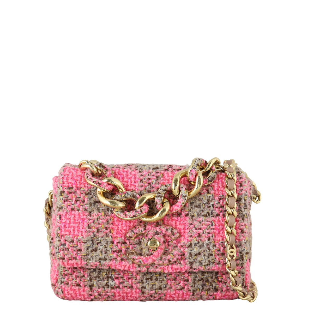 Chanel Elegant Flap Tweed Handbag Quilted Pink Crossbody Bag