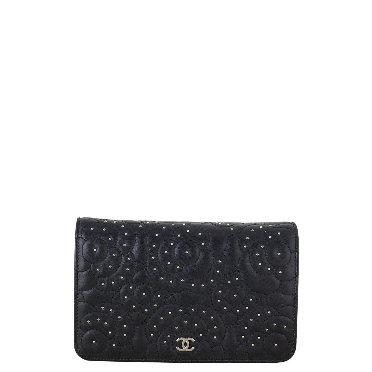 Chanel Camellia Studded Wallet on Handbag Black Chain Crossbody Bag