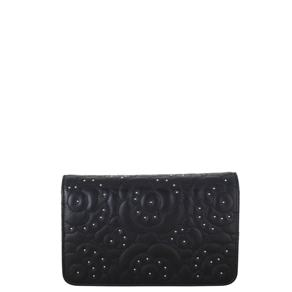 Chanel Camellia Studded Wallet on Handbag Black Chain Crossbody Bag
