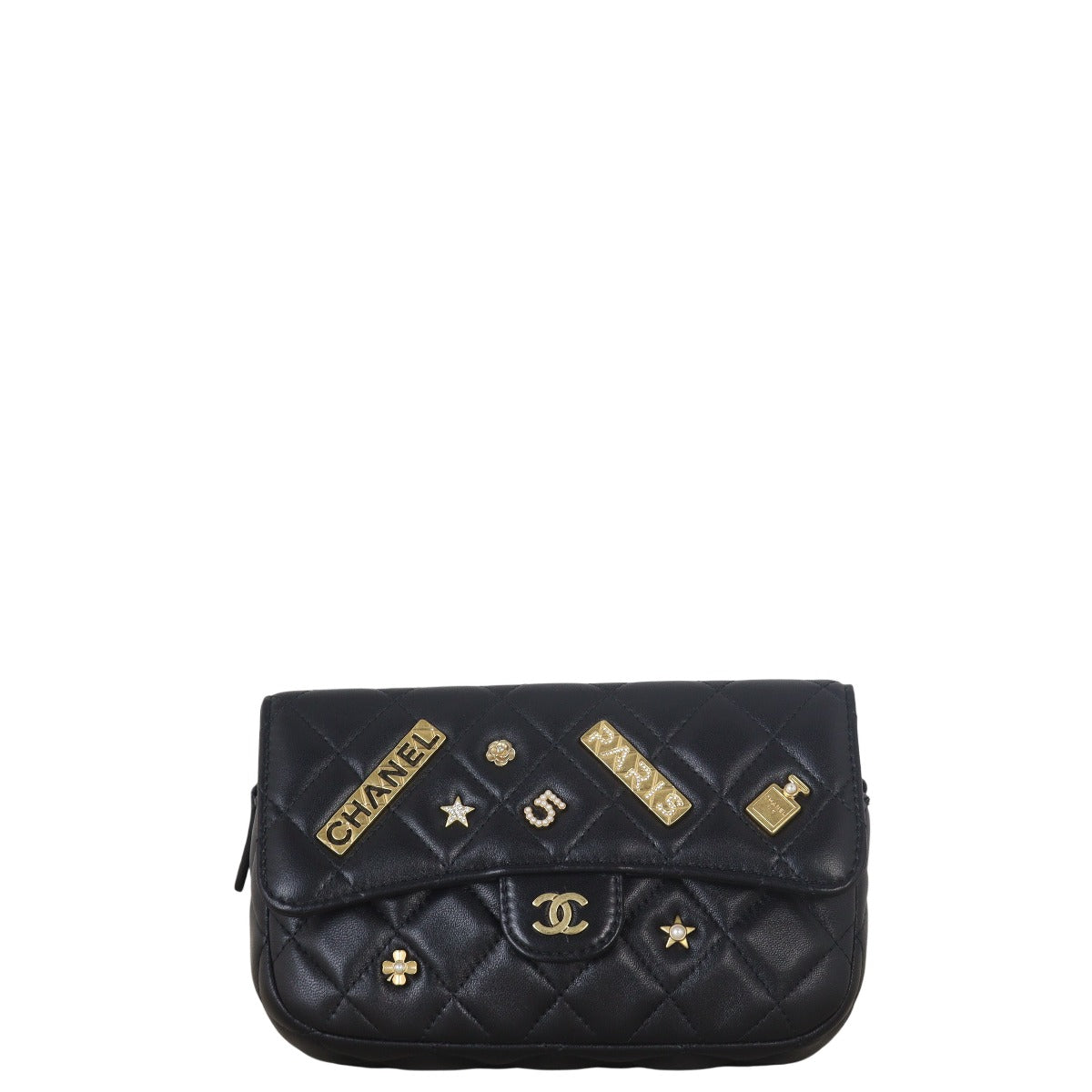 Chanel Classic Flap Phone Holder on Lucky Charms Quilted Black Crossbody Bag