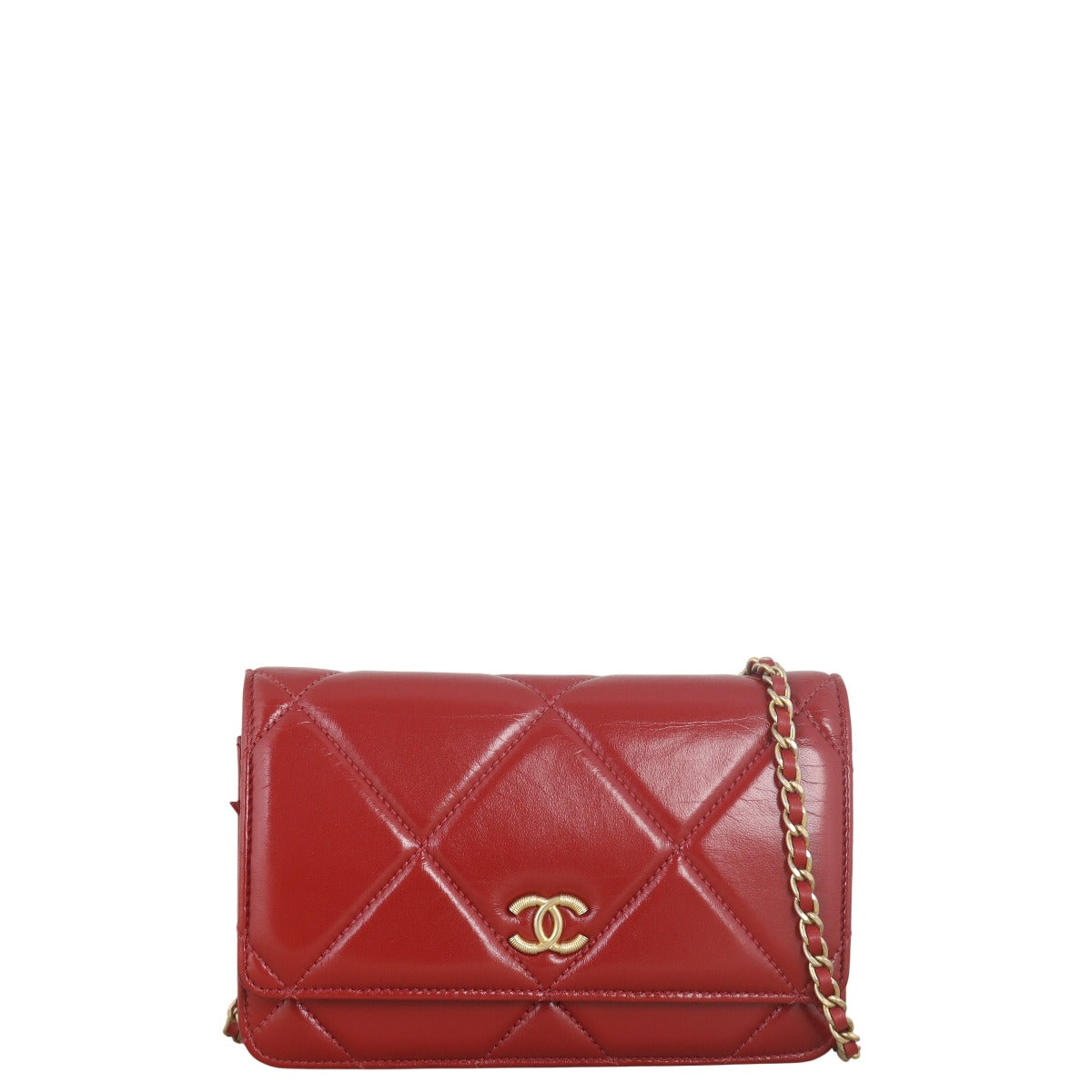 Chanel CC Wallet on Handbag Quilted Red Crossbody Bag
