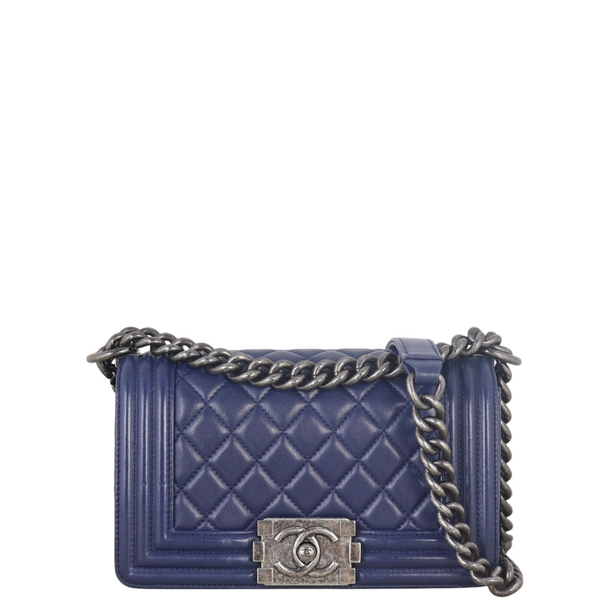 Chanel Boy Handbag Quilted Blue Crossbody Bag