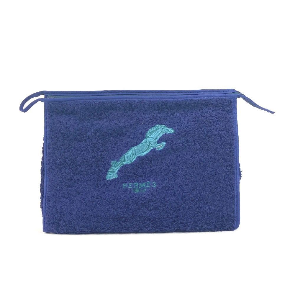 Hermes Pouch Pile Horse Print Pile Beach Pouch Clutch Navy Logo Clutch Bag