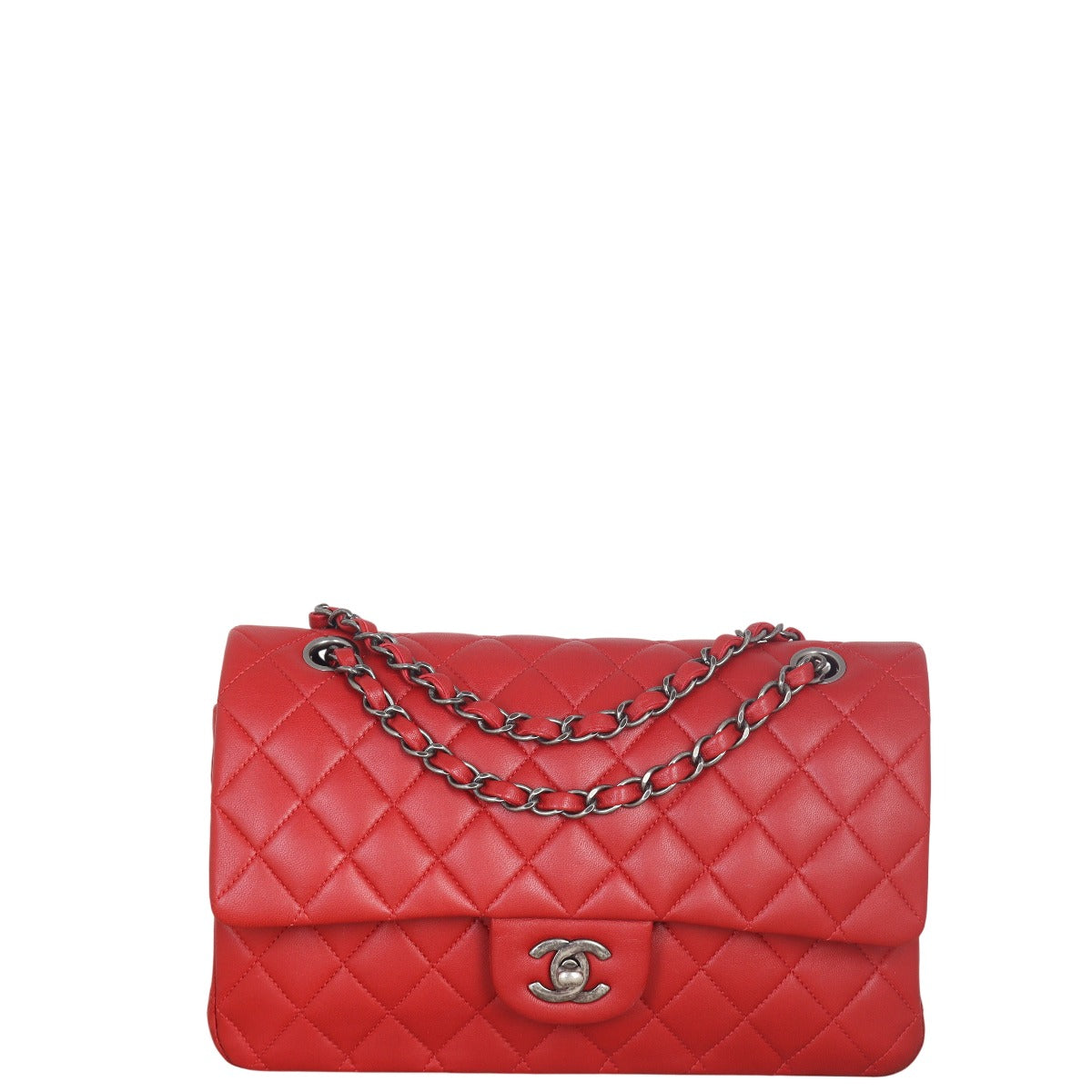 Chanel Classic Double Flap Lambskin Handbag Quilted Red Shoulder Bag
