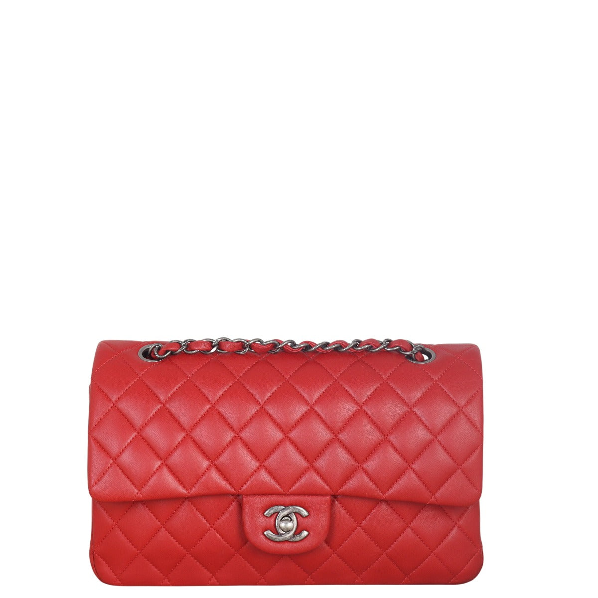 Chanel Classic Double Flap Lambskin Handbag Quilted Red Shoulder Bag