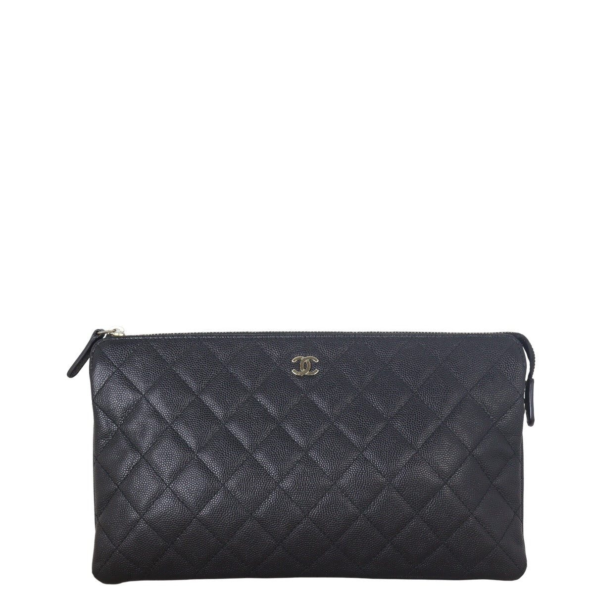 Chanel Classic Double Pocket Zip Pouch Handbag Quilted Black