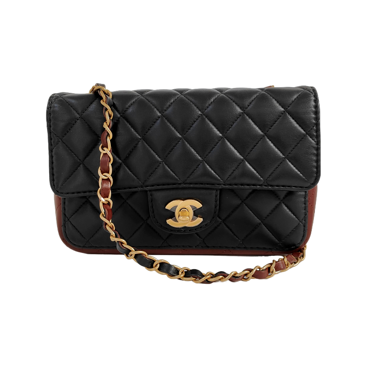 Chanel Classic Flap Rectangular Burgundy Lambskin Hardware Black Gold Leather Mini Bag