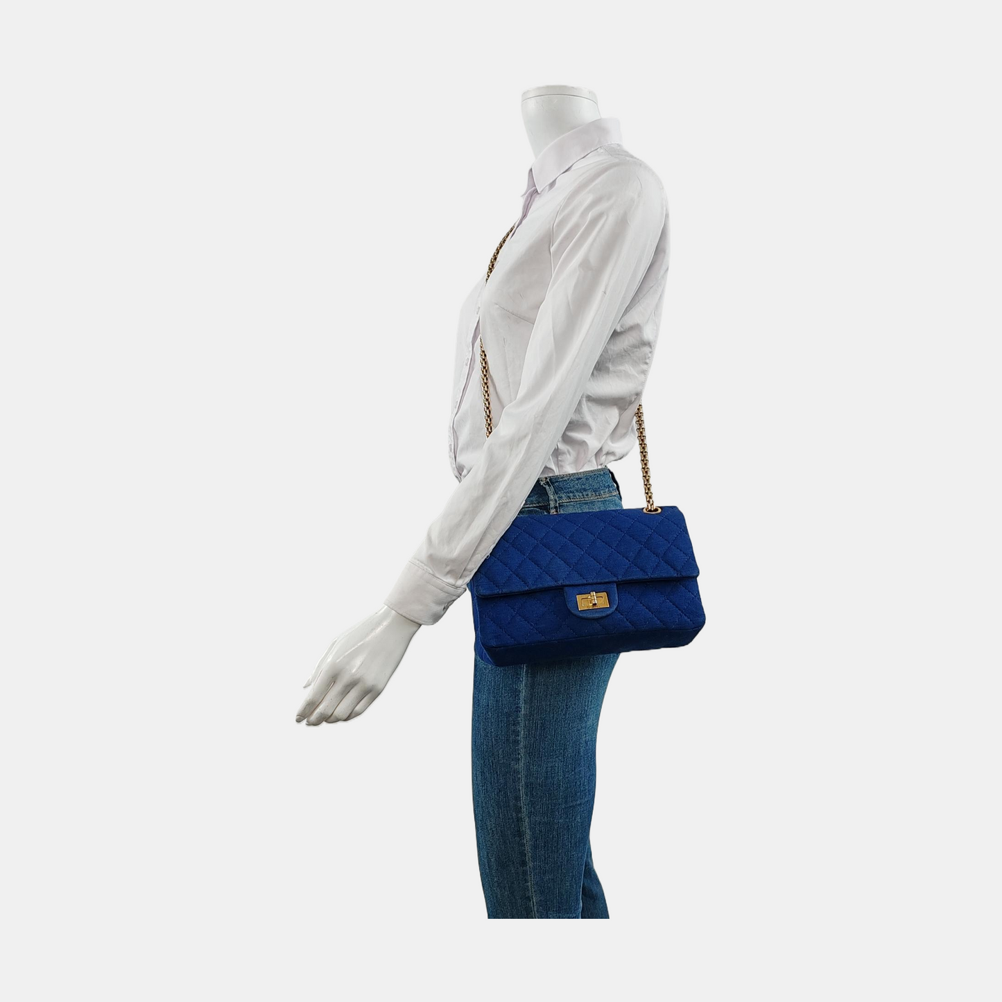 Chanel 2.55 Double Flap Royal Fabric Blue Gold Handbag