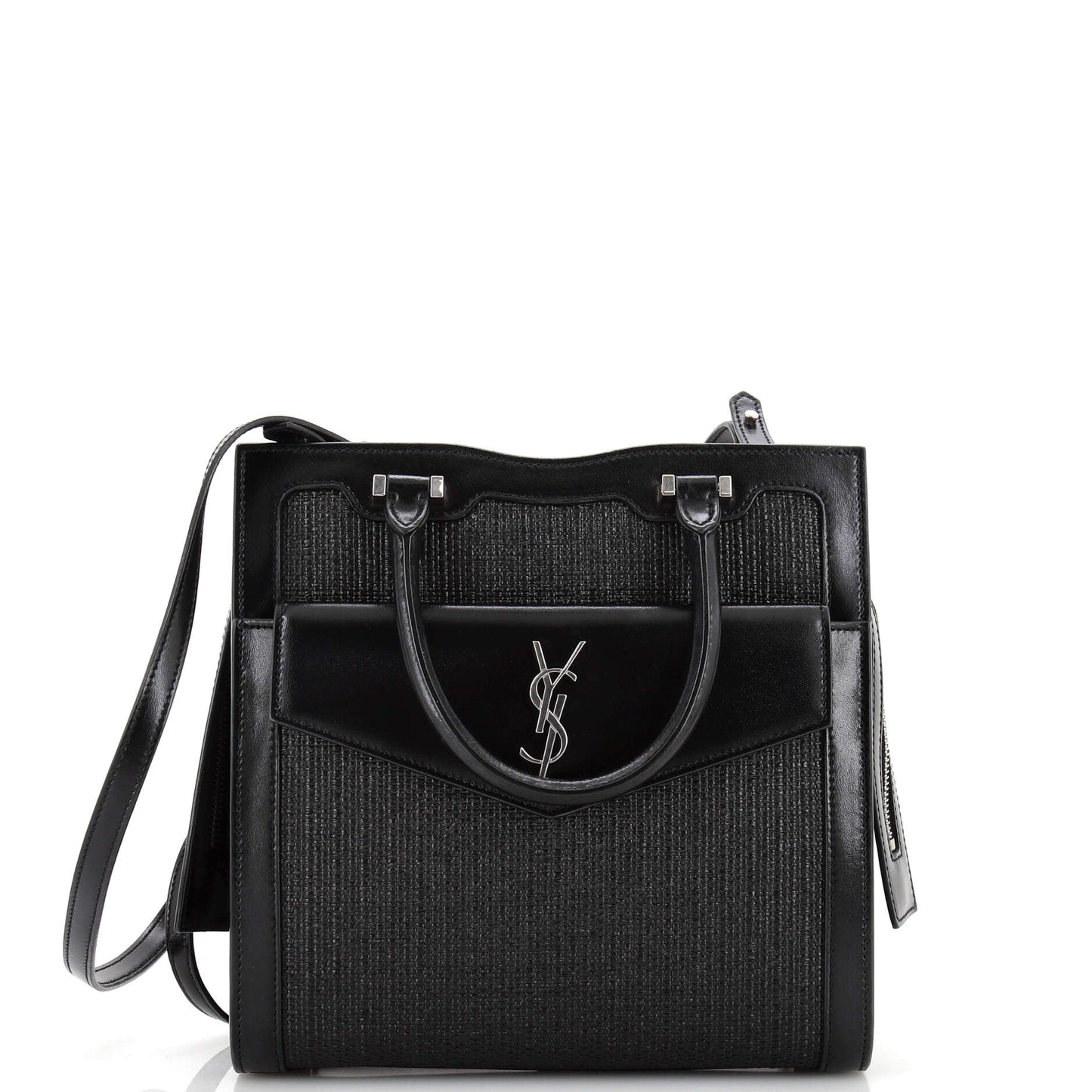 YSL Saint Laurent Saint Laurent Trending Uptown Tote With Leather Raffia Tote Bag Leather Small