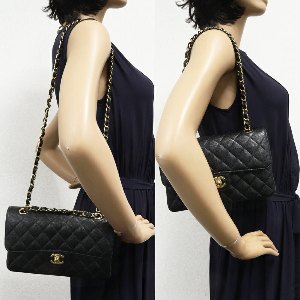 Chanel Grained Calfskin Classic Matelassé 2Way Bag Black Gold Hardware A01113 Y01864 C3906