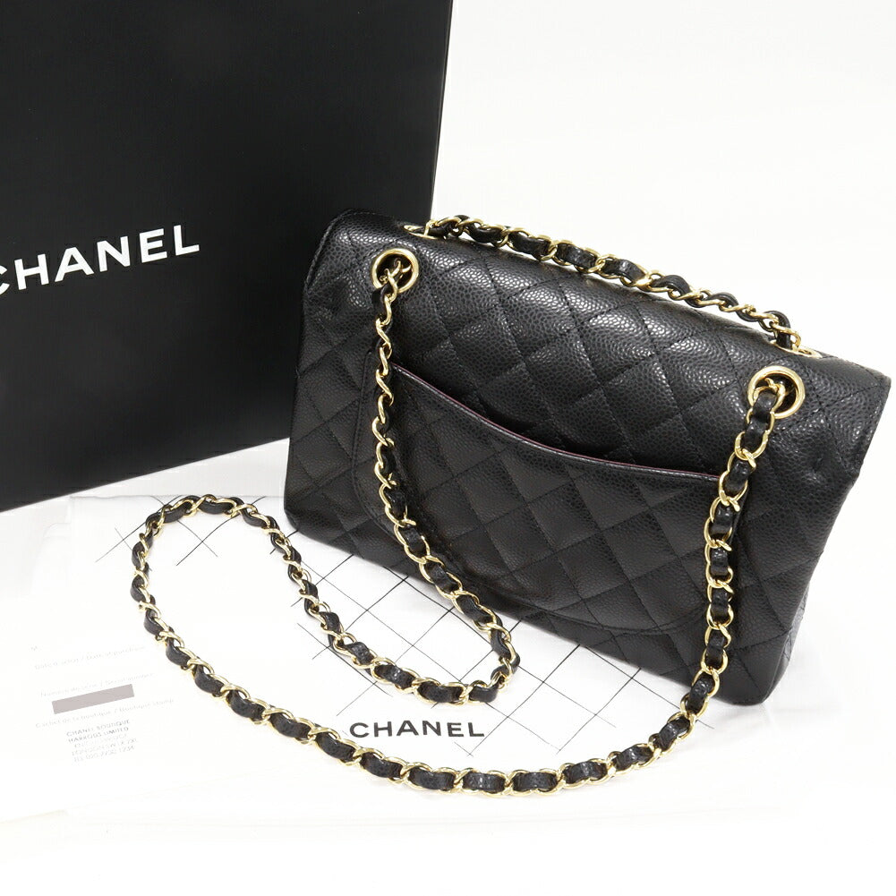Chanel Grained Calfskin Classic Matelassé 2Way Bag Black Gold Hardware A01113 Y01864 C3906