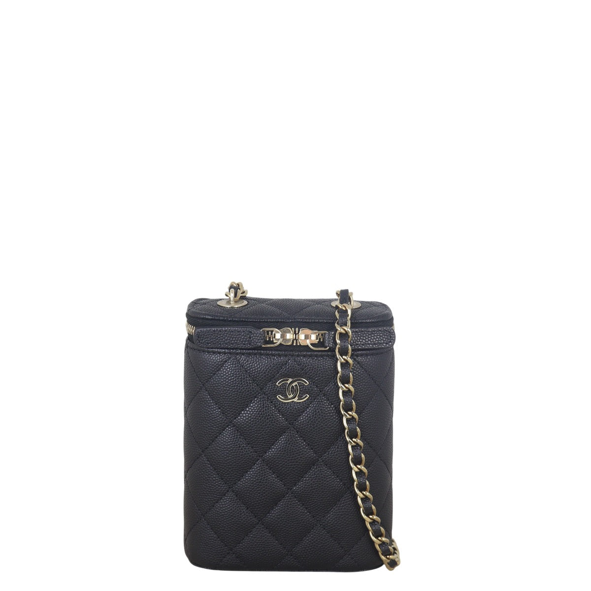 Chanel Classic Vertical Vanity Case Handbag Quilted Black Crossbody Bag