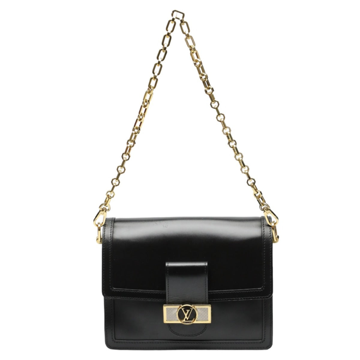 Louis Vuitton M55821 Noir Lock Dauphine MM Leather Calf Chain Shoulder Bag