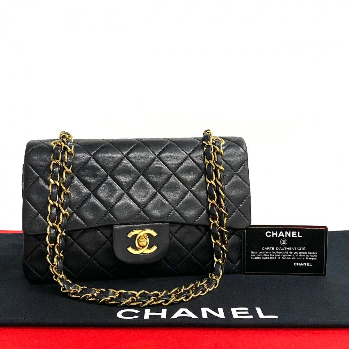 Chanel lambskin Double flap Matrasse Black Shoulder Bag