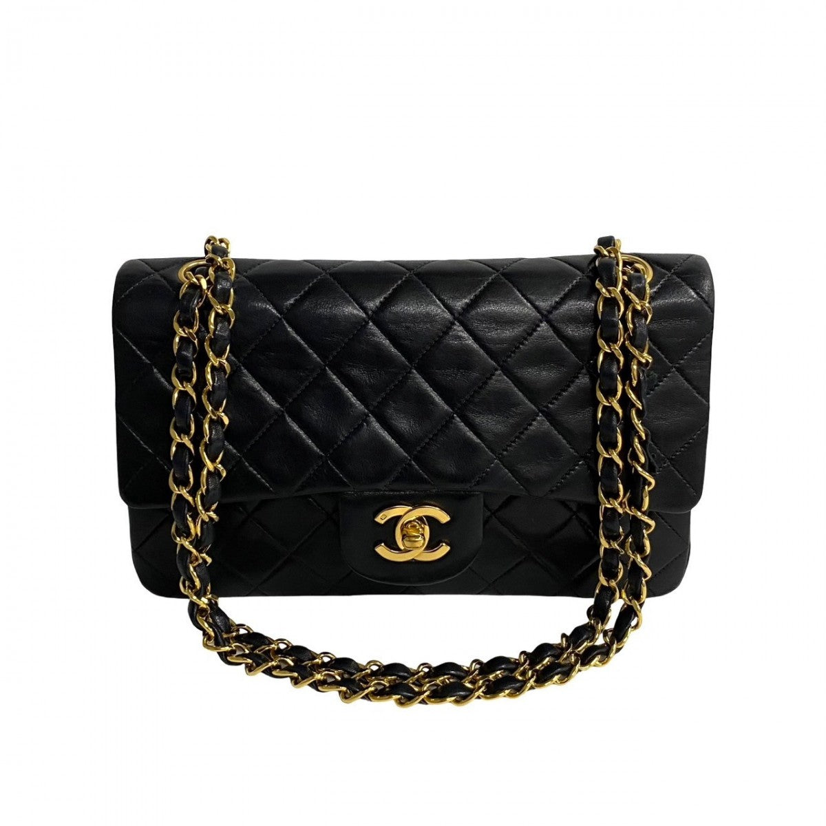 Chanel lambskin Double flap Matrasse Black Shoulder Bag
