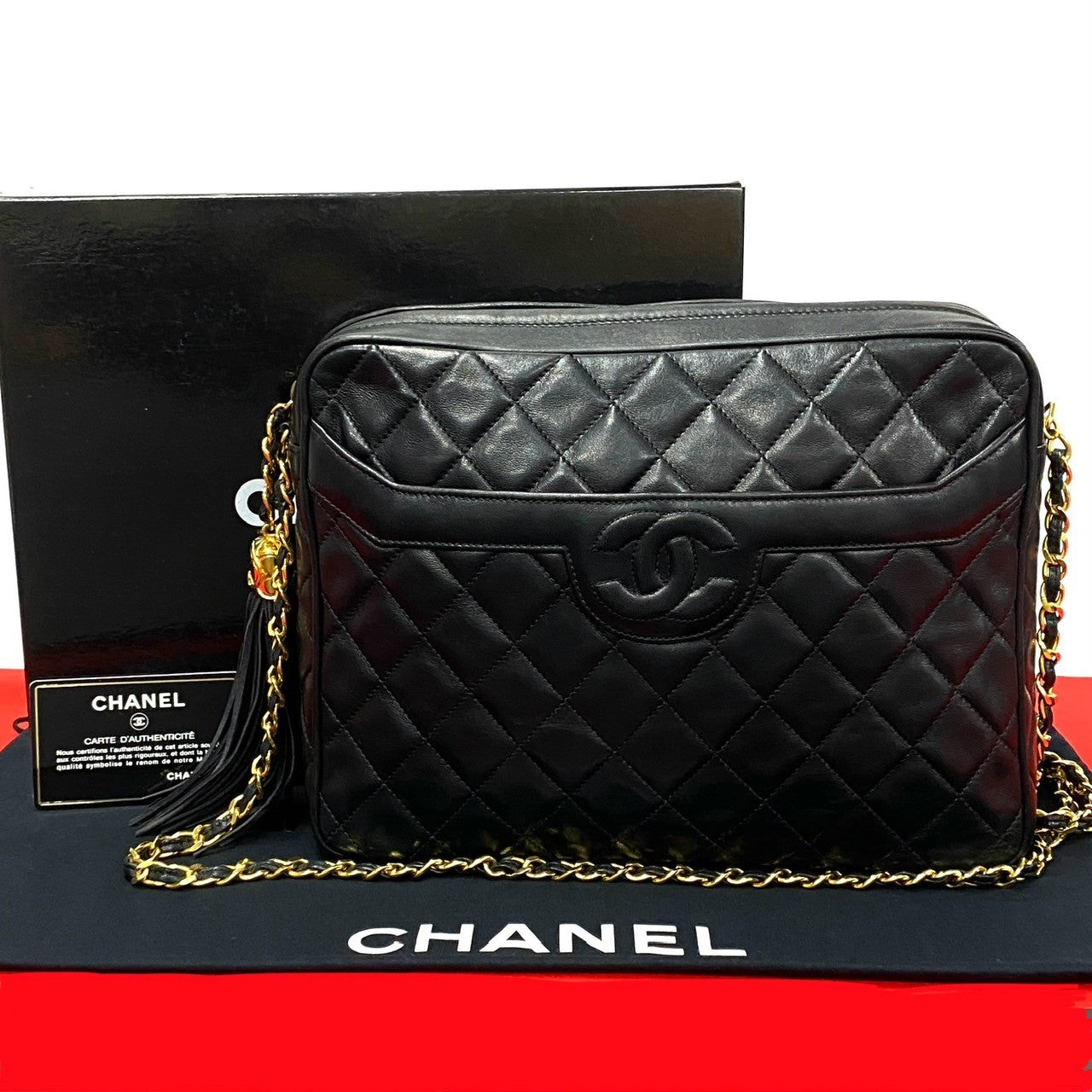 Chanel lambskin COCO Mark Tassel Matrasse Black Shoulder Bag