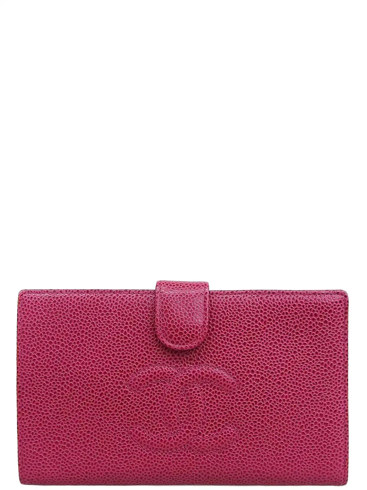 CHANEL Around 2000 Made Caviar Skin Cc Mark Sitch Long Wallet Fuchsia Pink