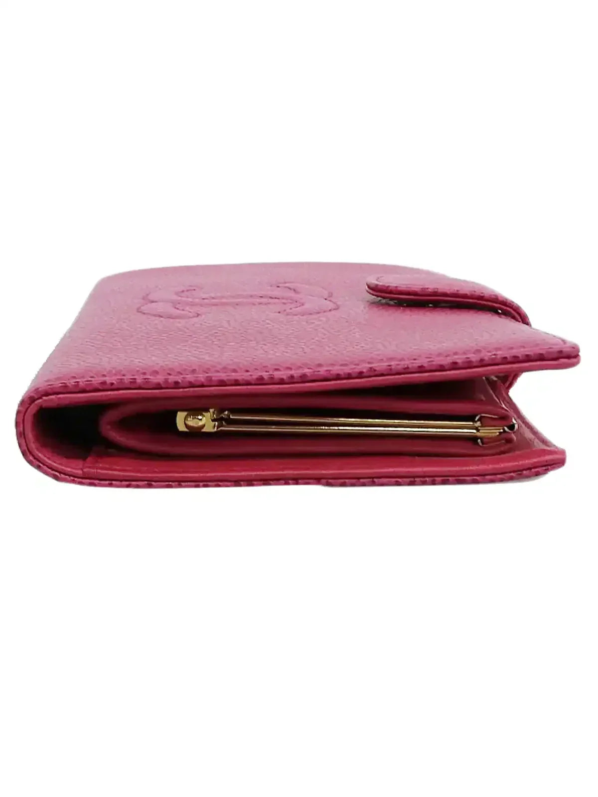 CHANEL Around 2000 Made Caviar Skin Cc Mark Sitch Long Wallet Fuchsia Pink