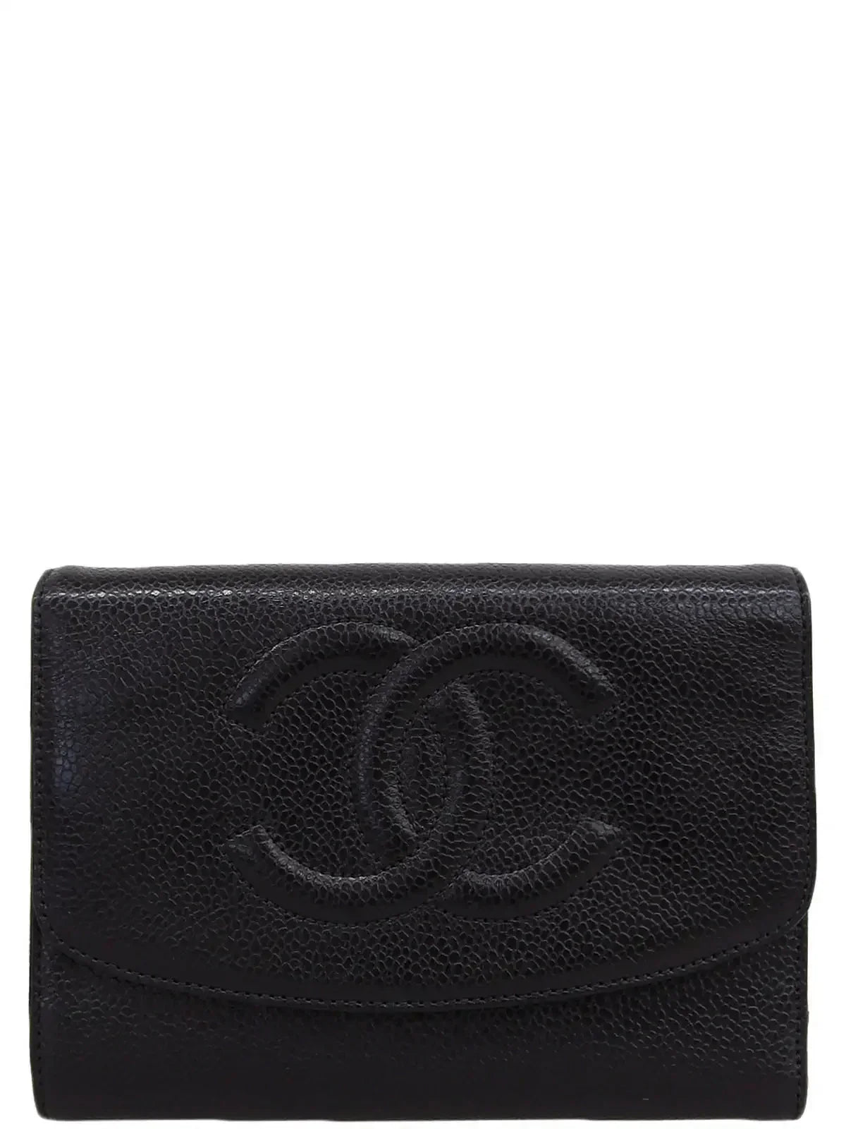 CHANEL Around 1998 Made Caviar Skin Cc Mark Stitch Wallet Black