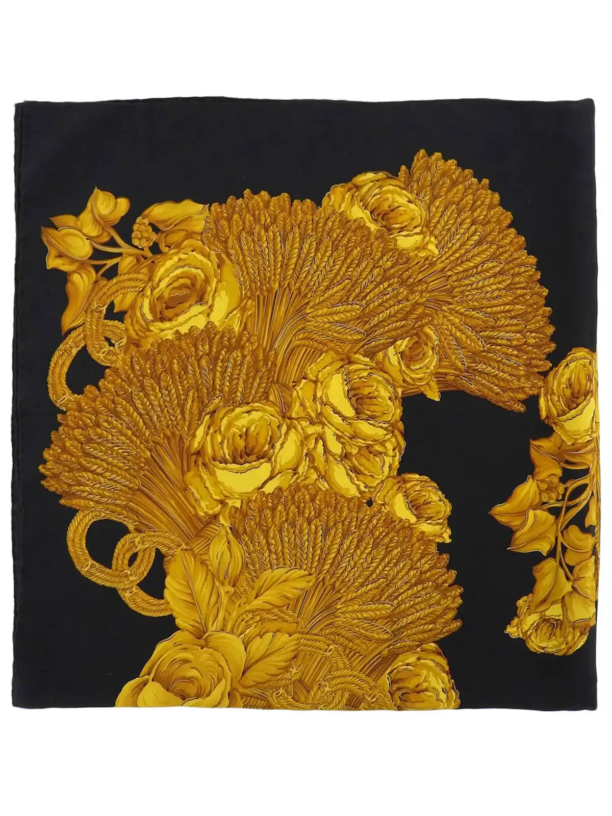 Chanel Camellia Cc Mark Chain Pattern Scarf Black