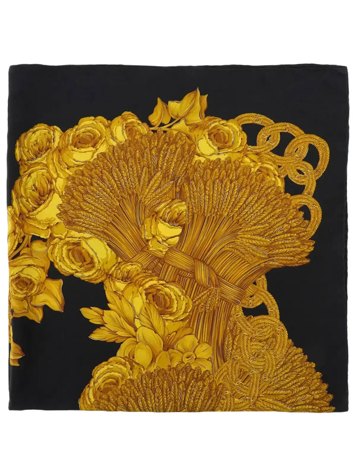 Chanel Camellia Cc Mark Chain Pattern Scarf Black