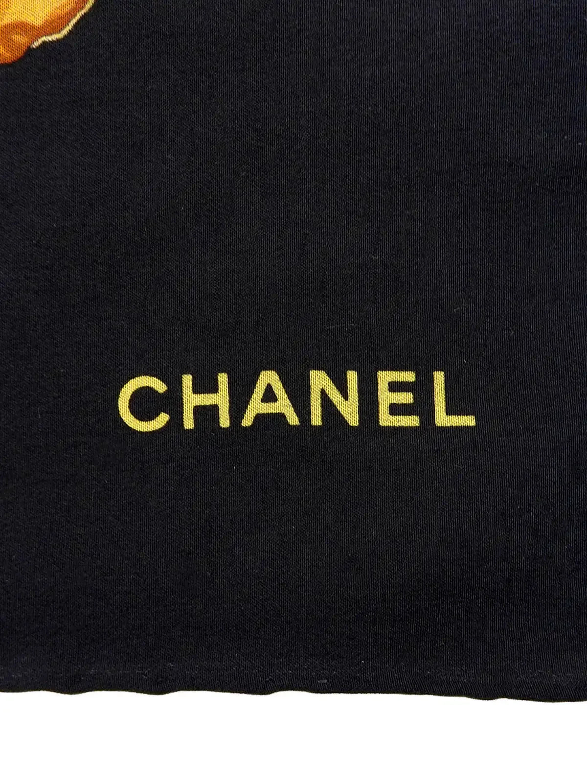 Chanel Camellia Cc Mark Chain Pattern Scarf Black