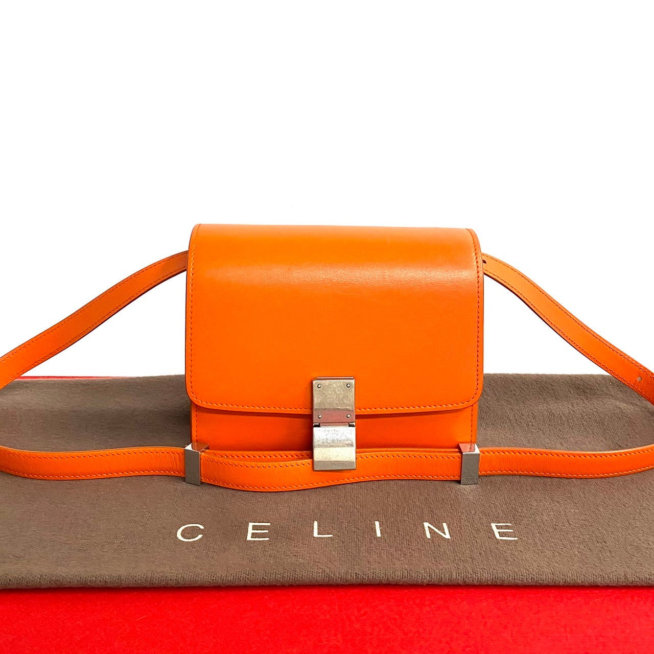 Shoulder Bag Orange Classic Box Women Leather