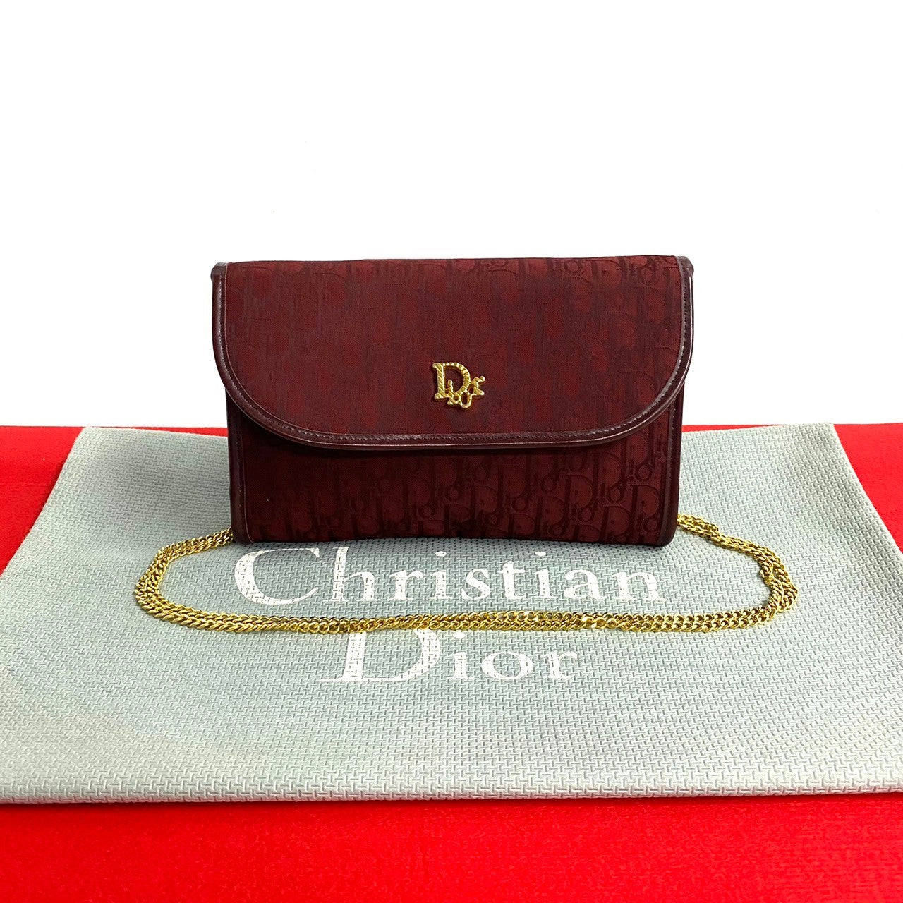 Dior Christian Shoulder Bag Wine Leather Red