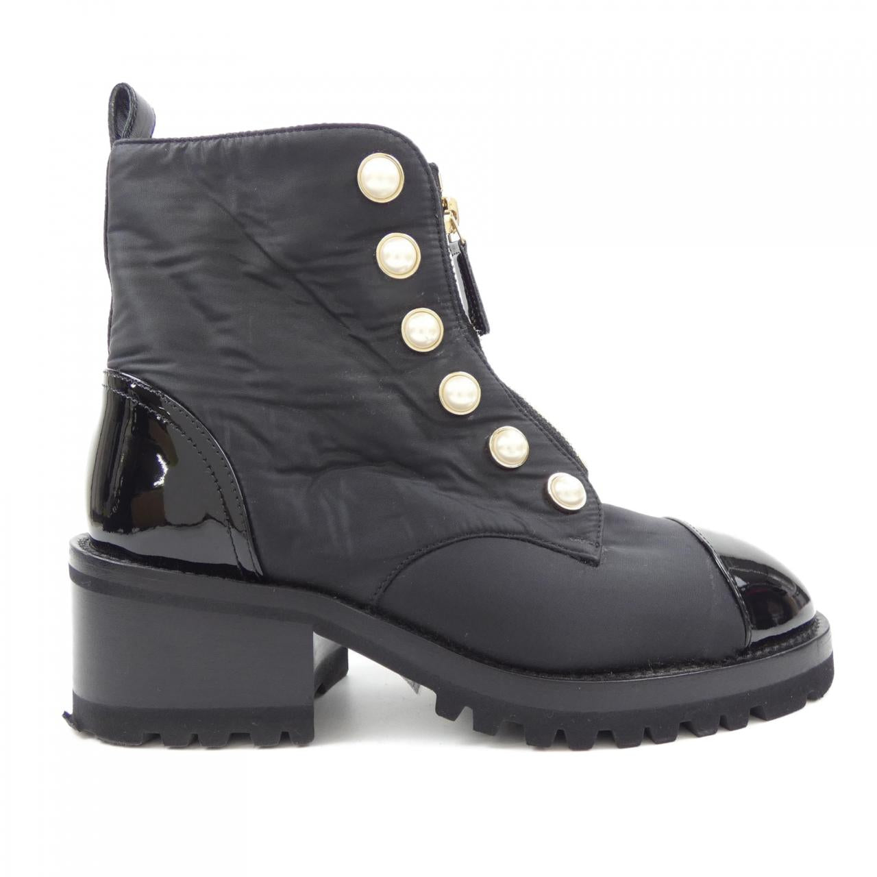 Chanel G45183B13923 Fabric Patent Calfskin Imitation Pearl Boots for Women