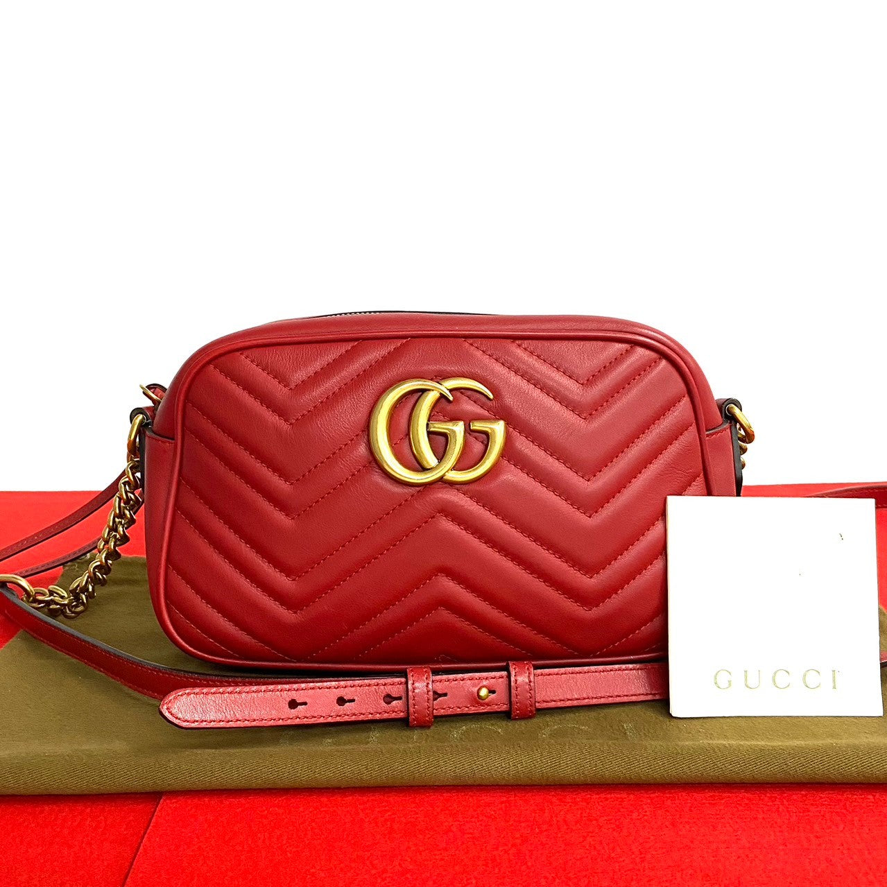 Gucci 241031Jpe67 1 Leather Red Logo Marmont Shoulder Bag