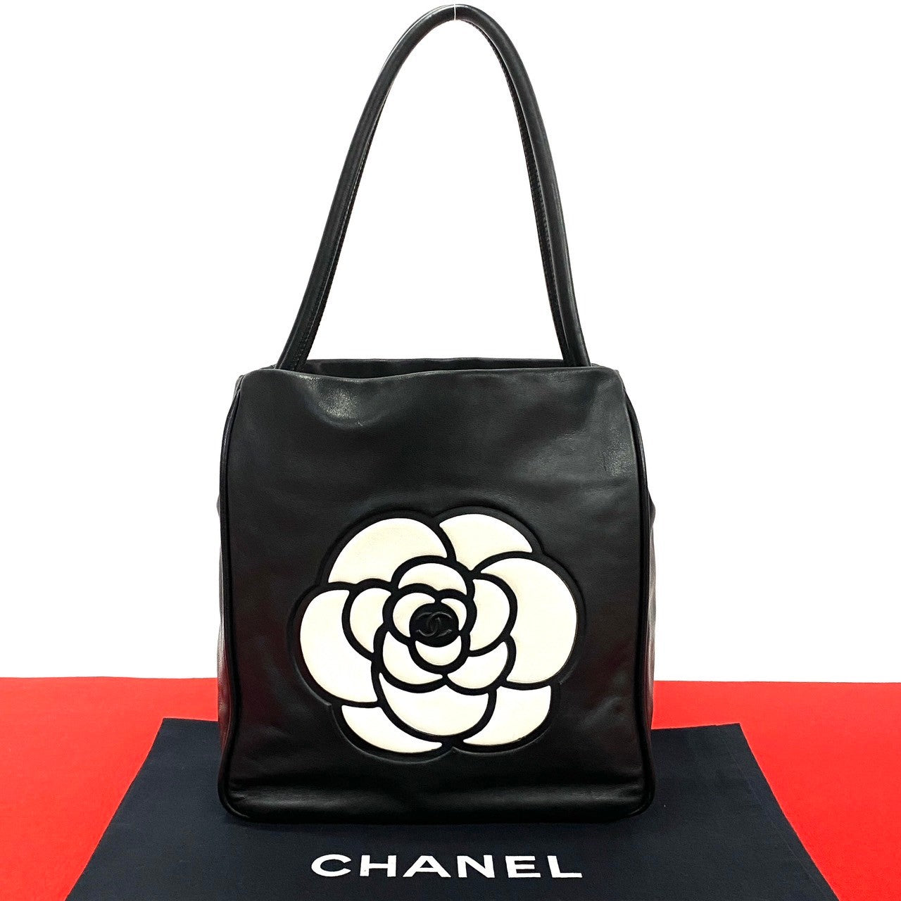 Chanel lambskin Camellia logo Black Tote Bag
