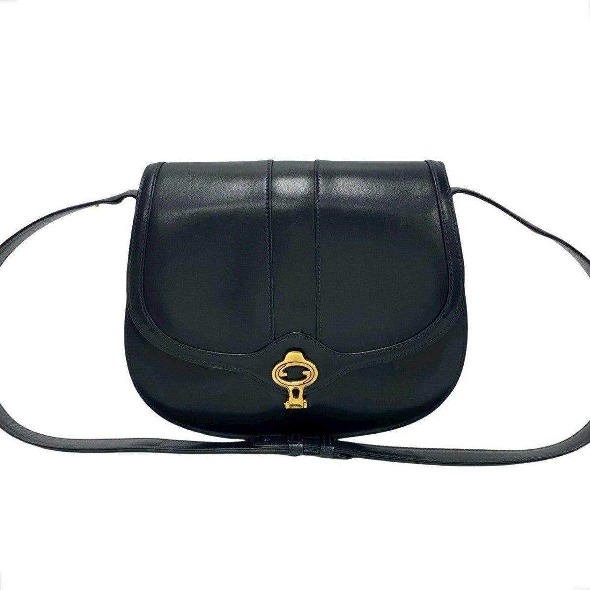 Gucci GG Metal Leather Navy Logo Shoulder Bag