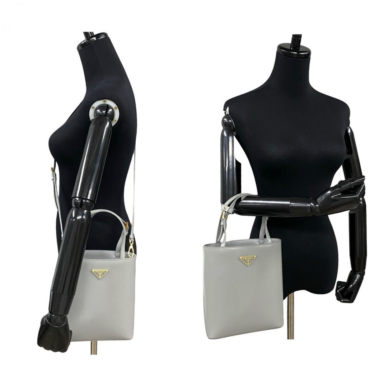 Shoulder Bag Gray Triangle Metal Women Leather Logo