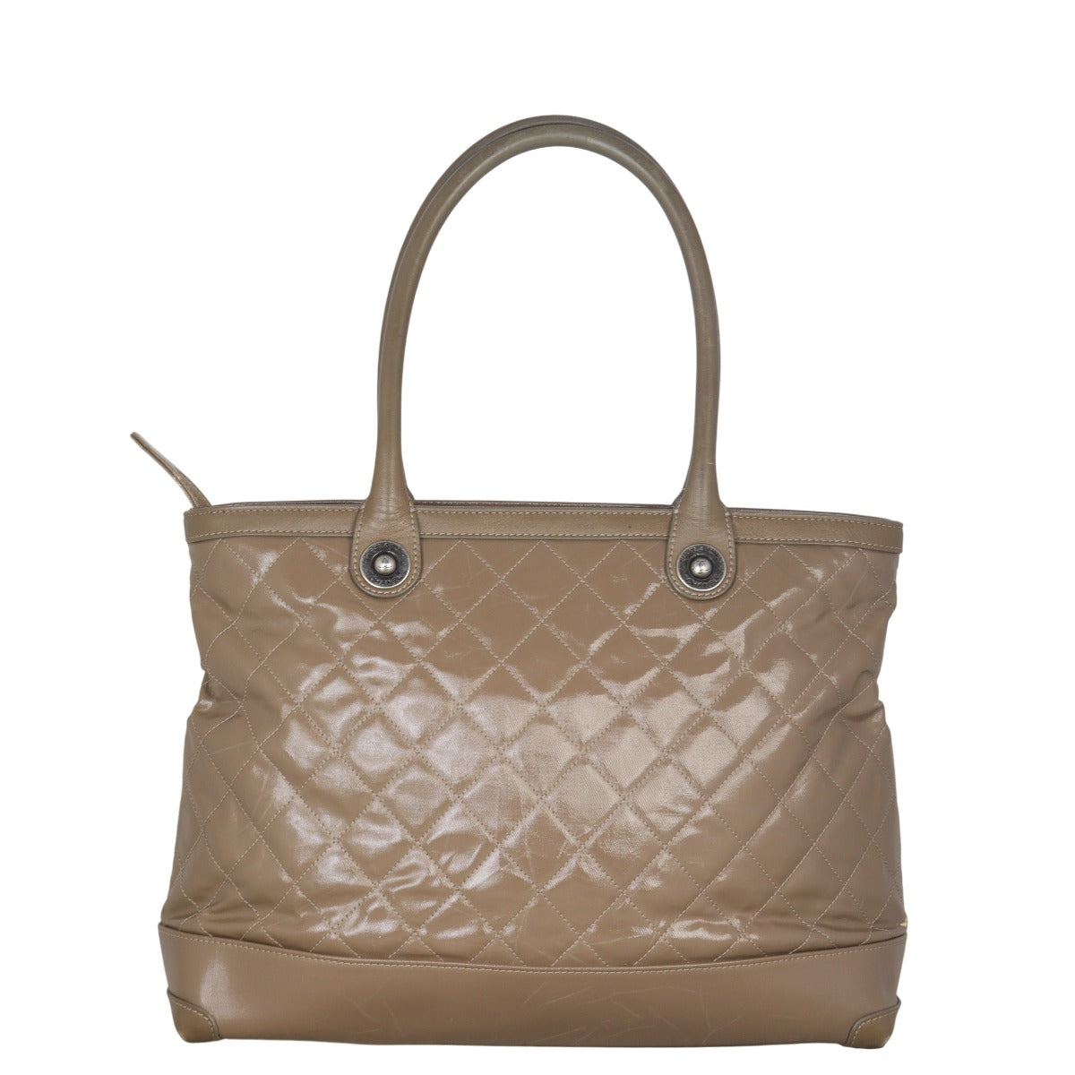 Chanel CC Patent Tote Canvas Brown Shoulder Bag