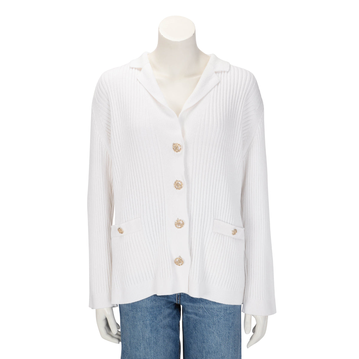 Chanel White Ribbed Cotton Cc Long Cardigan Fr 50 Bag
