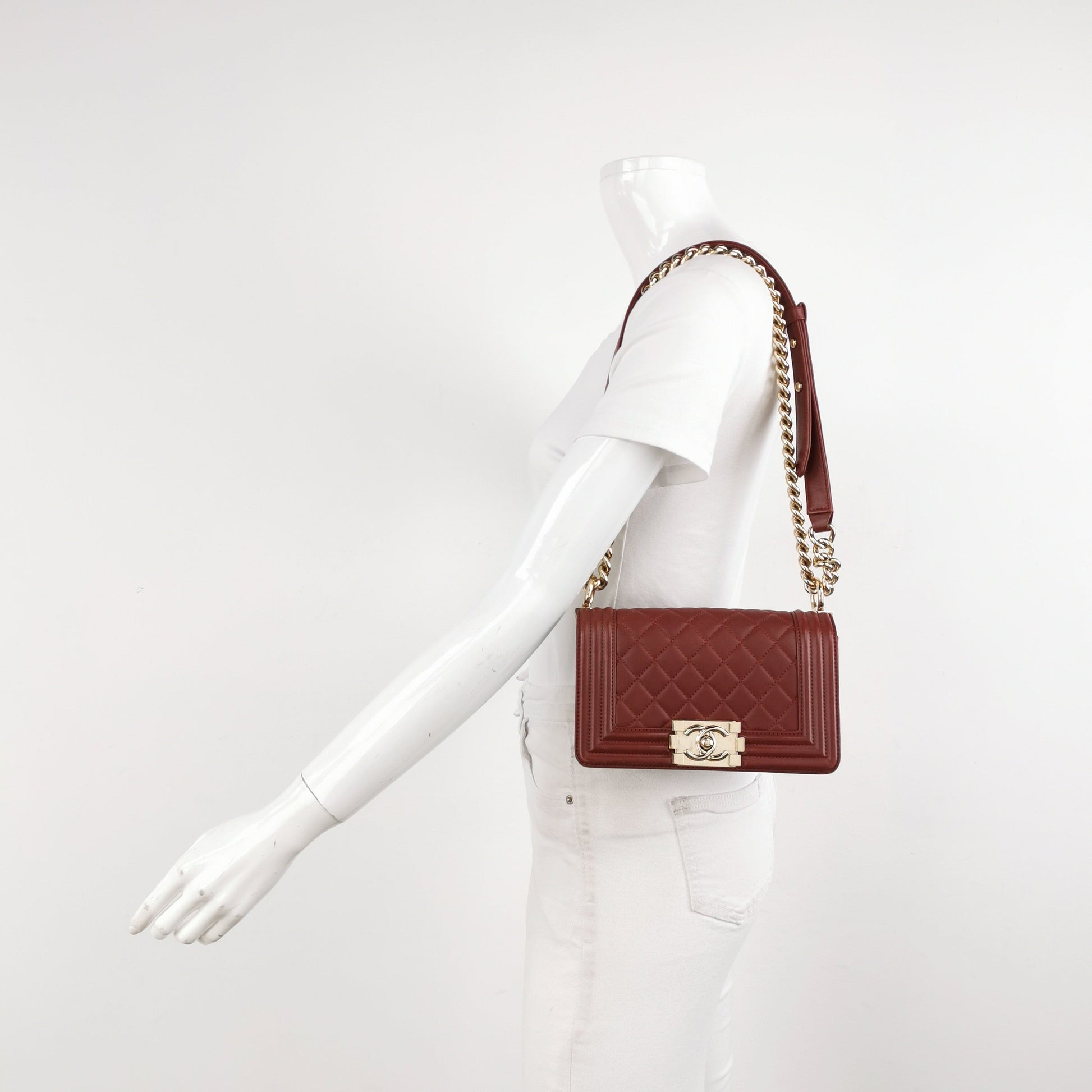 Chanel Le Boy Burgundy Lambskin Antiqued Hardware Gold Small Leather Handbag Hardware 1