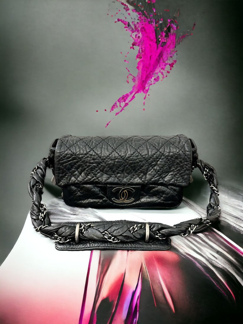 Chanel Distressed Small Black Lady Braided Shoulder Bag