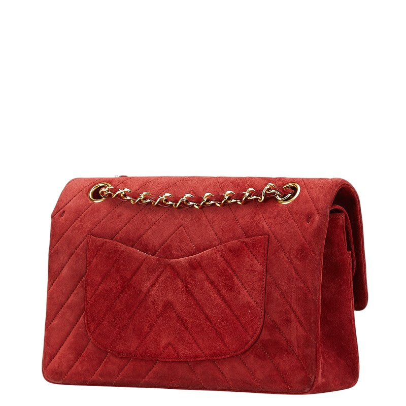 Chanel Double Flap V Stitch Suede Shoulder Bag